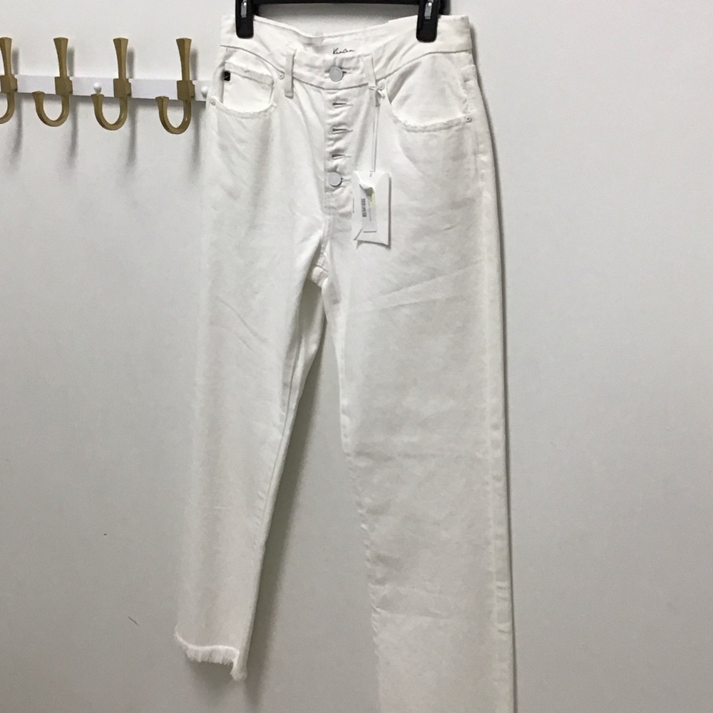 Kancan Women's High-Rise White Button-Fly Jeans
